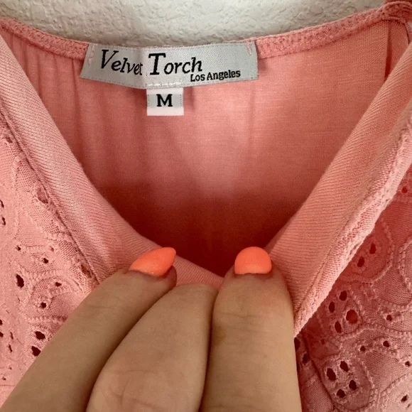Velvet Torch Baby Pink Spaghetti Strap Lace Detail Dress - Picture 2 of 4